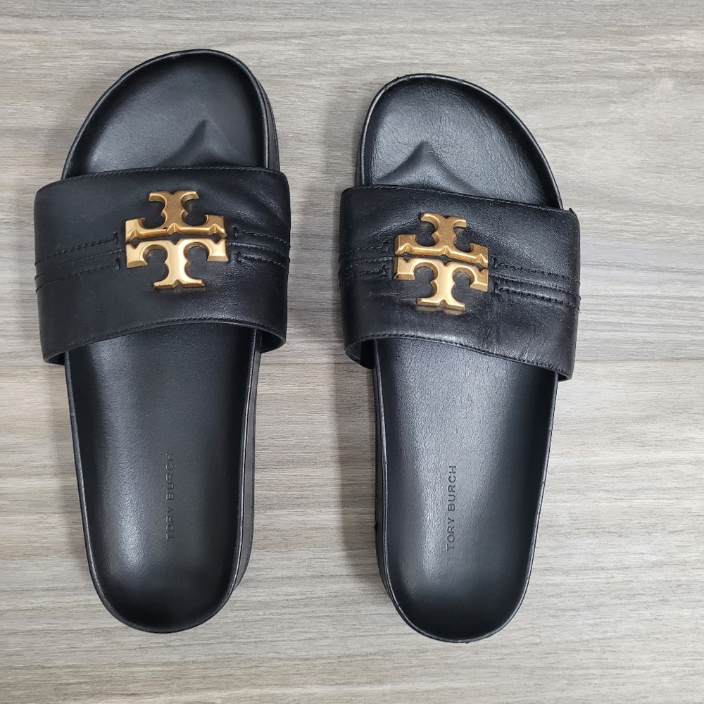 Tory Bursh Everly Paris Nappa 88336 Black leather Slides Authentic